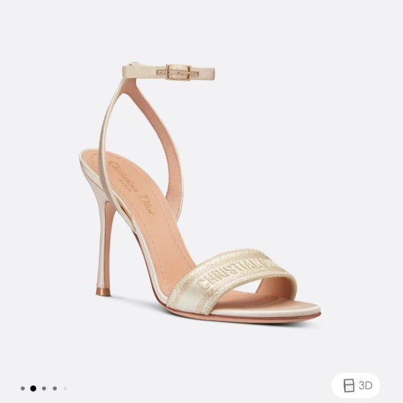 DWAY HEELED SANDAL Gold-Tone Metallic Thread Embroidered Satin - Picture 4 of 7